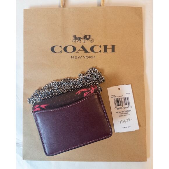 Coach NWT Mini Bow Print Wallet On Chain Mini Purse - Picture 6 of 10